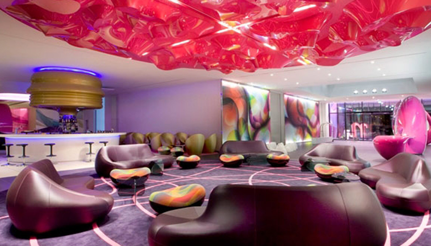 Hotel lobby with futuristic seats
